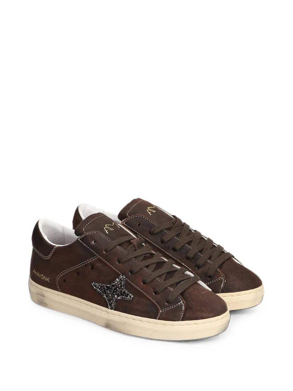Ama Brand Leren sneakers met ster met glitters Bruin