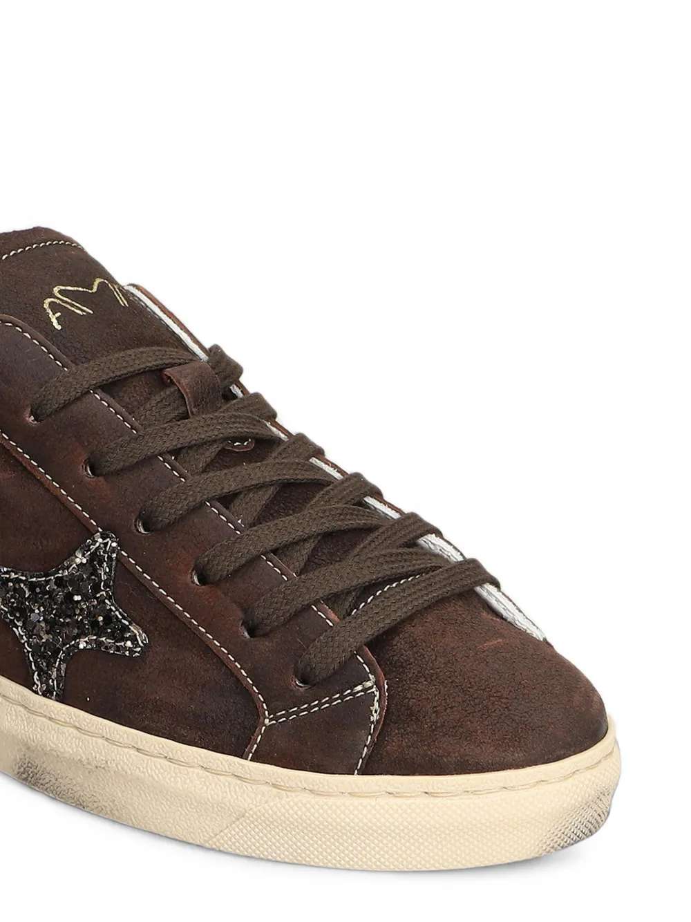 Ama Brand Leren sneakers met ster met glitters Bruin