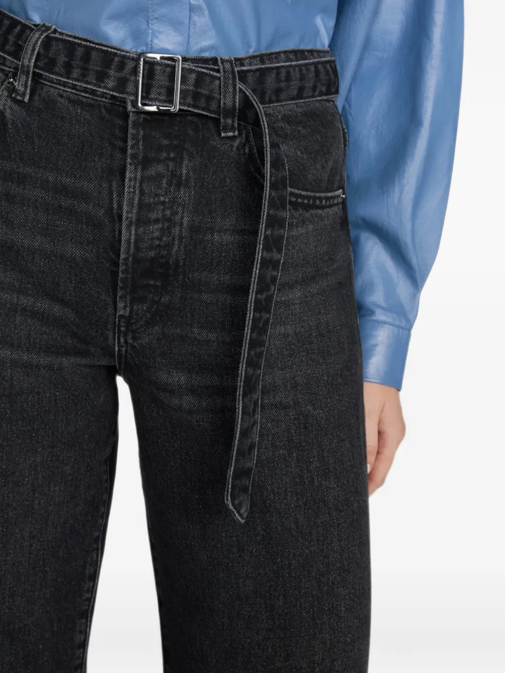 FRAME belted wide-leg jeans Zwart