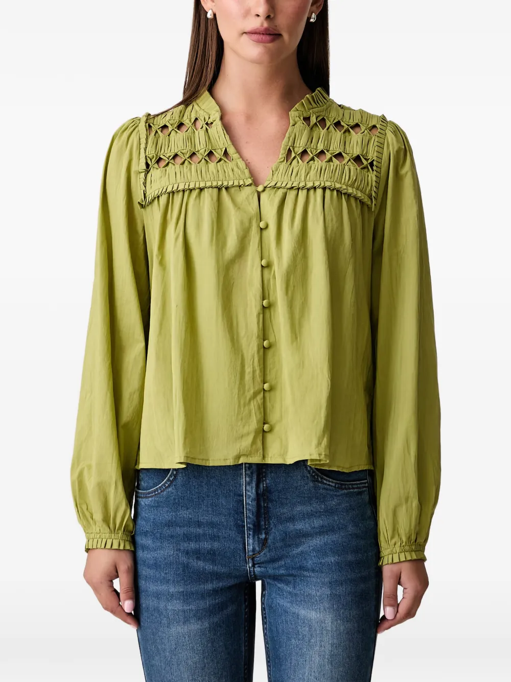 Hoss Intropia Cecile lattice-detail ruffled shirt