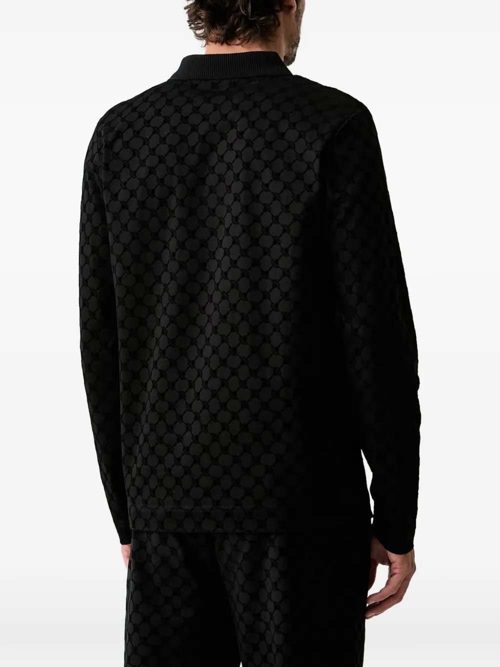 Joop! monogram-pattern long-sleeve polo shirt Zwart