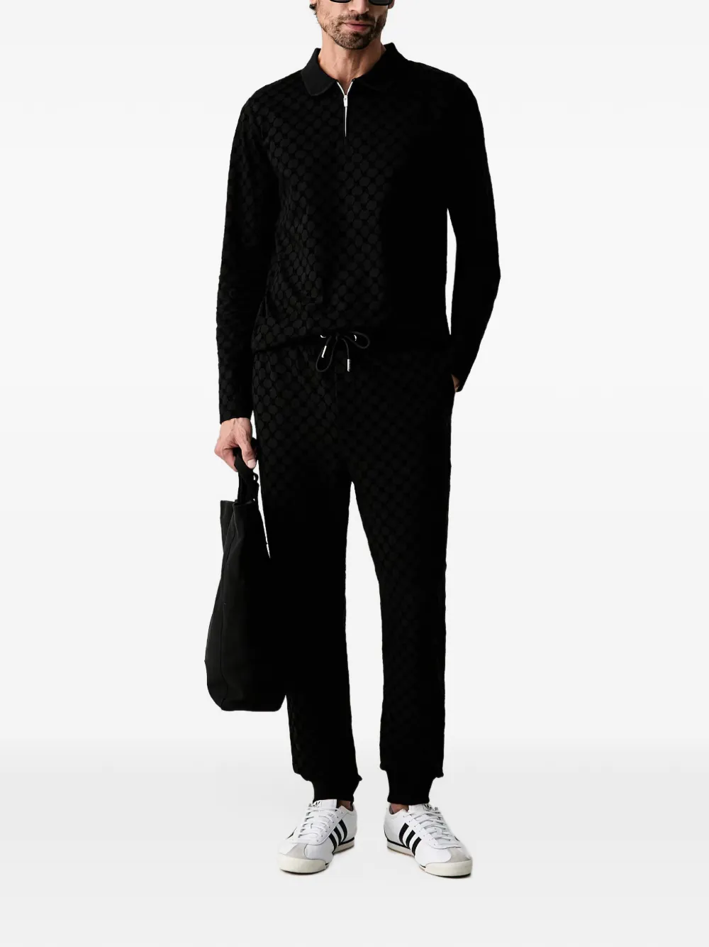 Joop! monogram-pattern long-sleeve polo shirt Zwart
