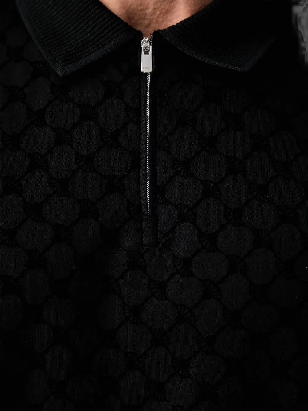 Joop! monogram-pattern long-sleeve polo shirt Zwart