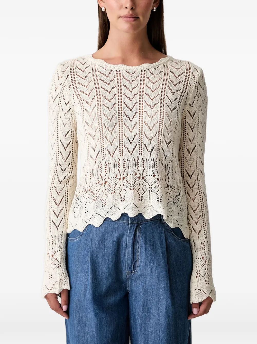 Hoss Intropia Ivy pointelle-knit scalloped-hem top