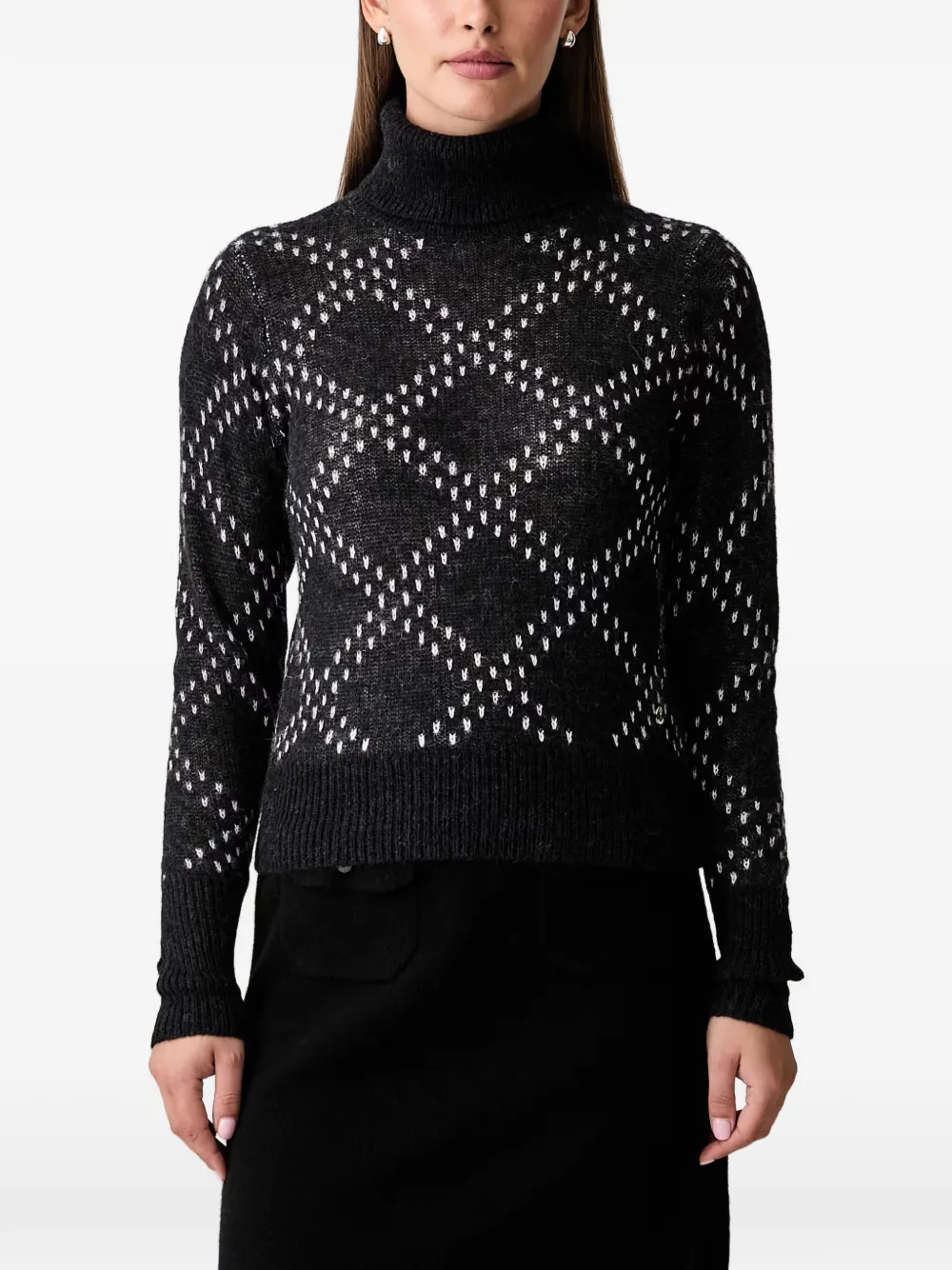 Joop! diamond-knit roll-neck sweater - Schwarz
