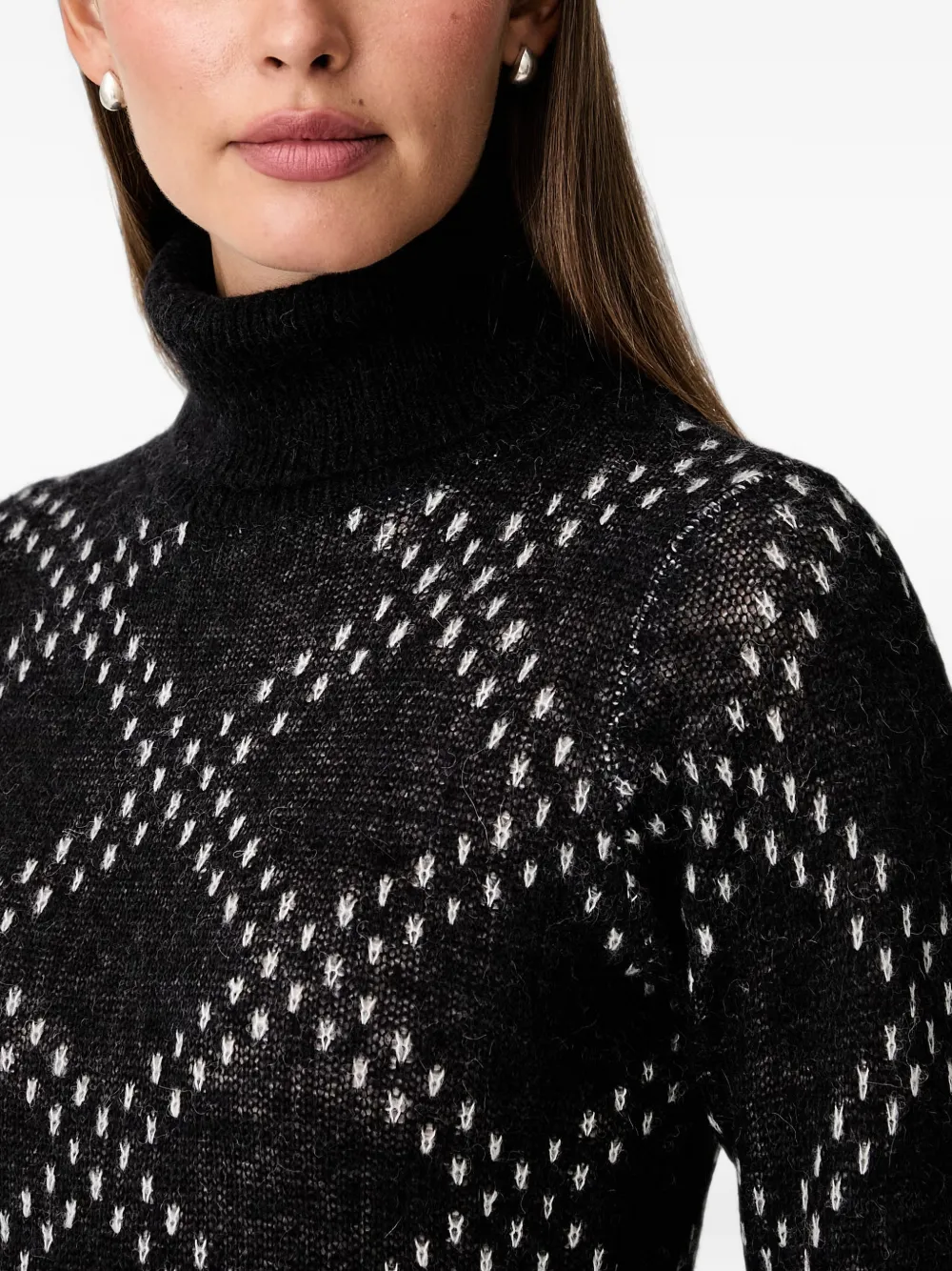 Joop! diamond-knit roll-neck sweater Zwart