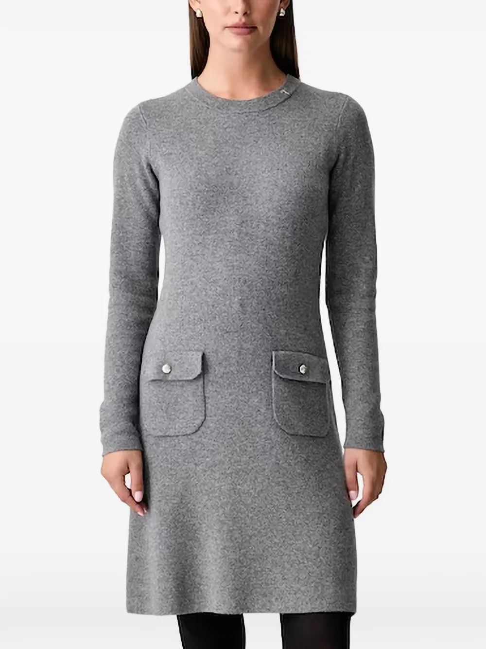 Joop Button-pocket Long-sleeve Mini Dress In Gray