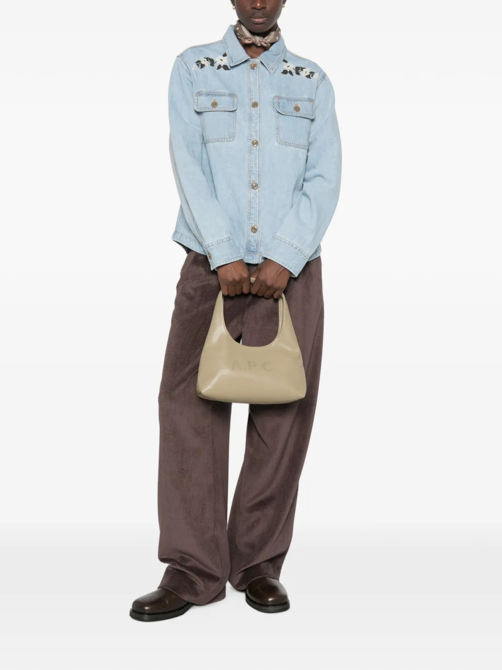 A.P.C. Leren shopper met logoprint Beige