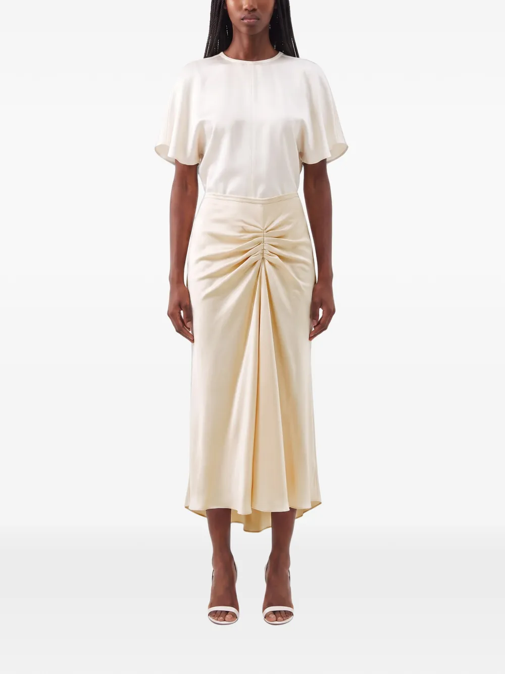 Victoria Beckham Midi-rok met ruches Beige