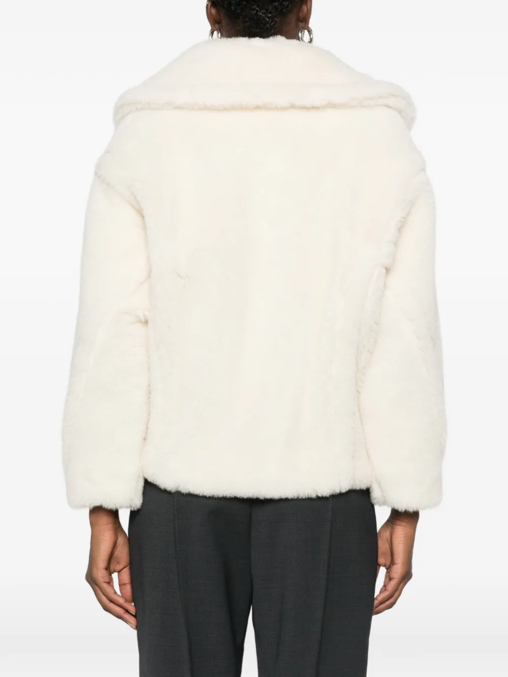 Max Mara Jack met imitatiebont en dubbele rij knopen Beige