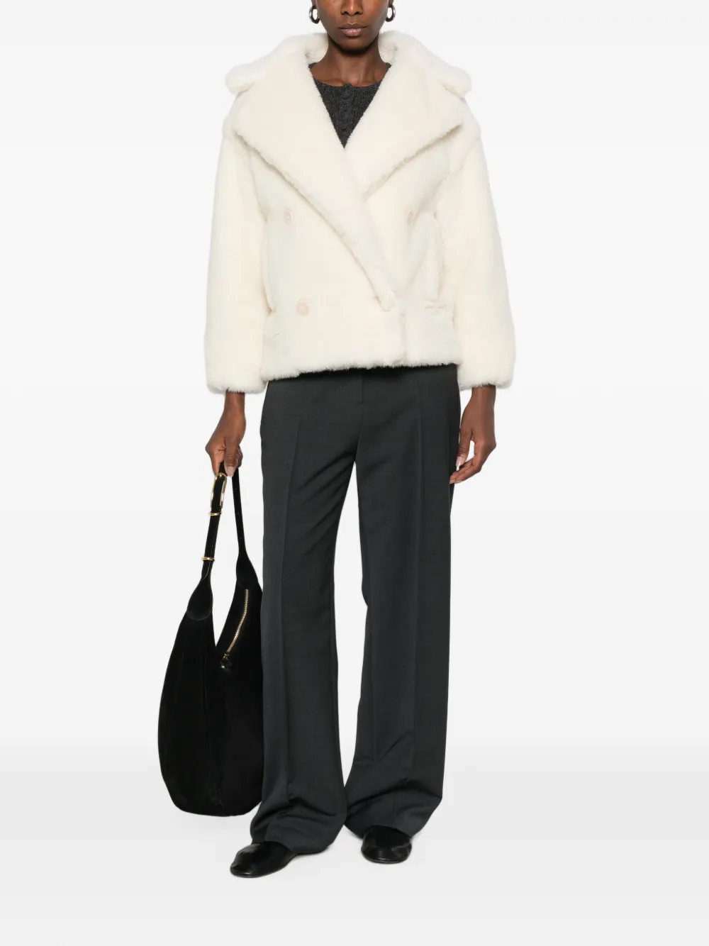 Max Mara double-breasted faux-fur jacket - Toni neutri