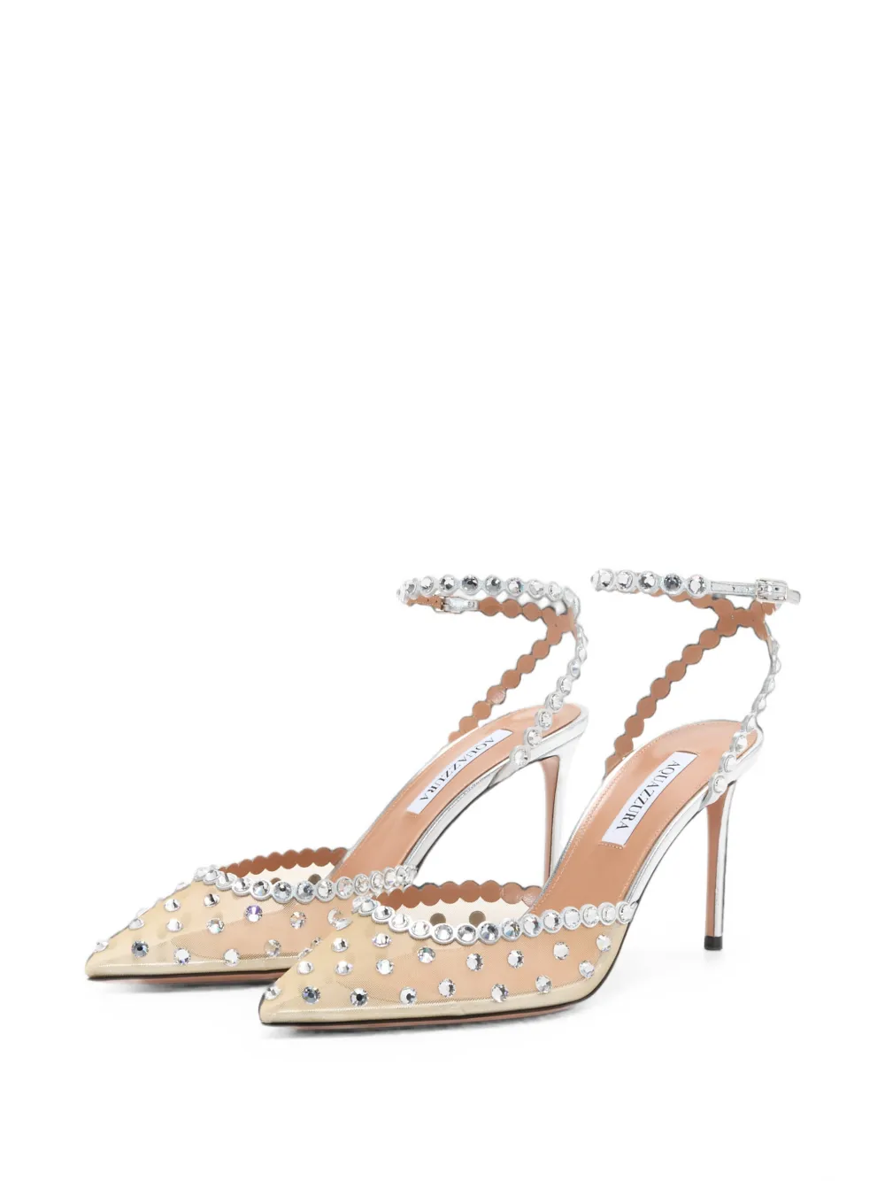 Aquazzura crystal-embellished mesh pumps Beige