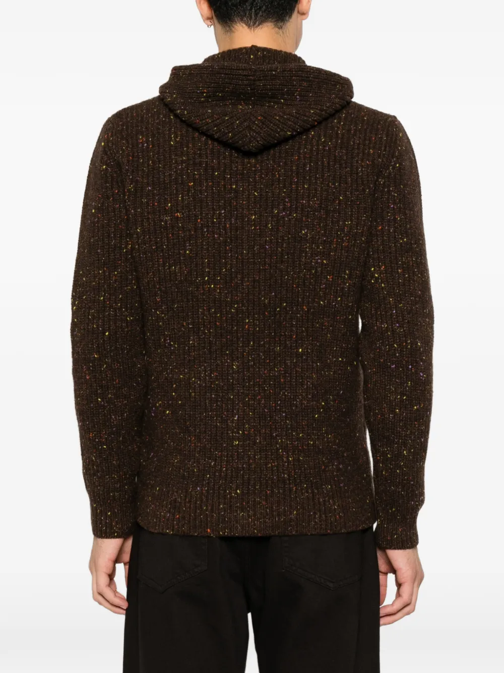 Eleventy Ribgebreide hoodie Bruin