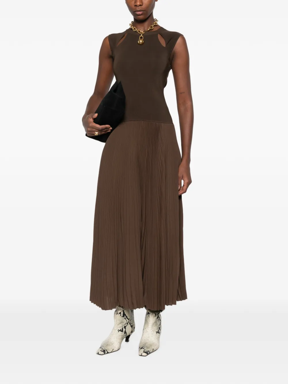 JOSEPH Nereus pleated cutout maxi dress Bruin