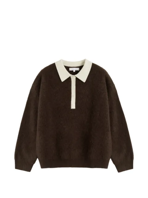 Chinti & Parker Chocolate contrast-collar wool polo top
