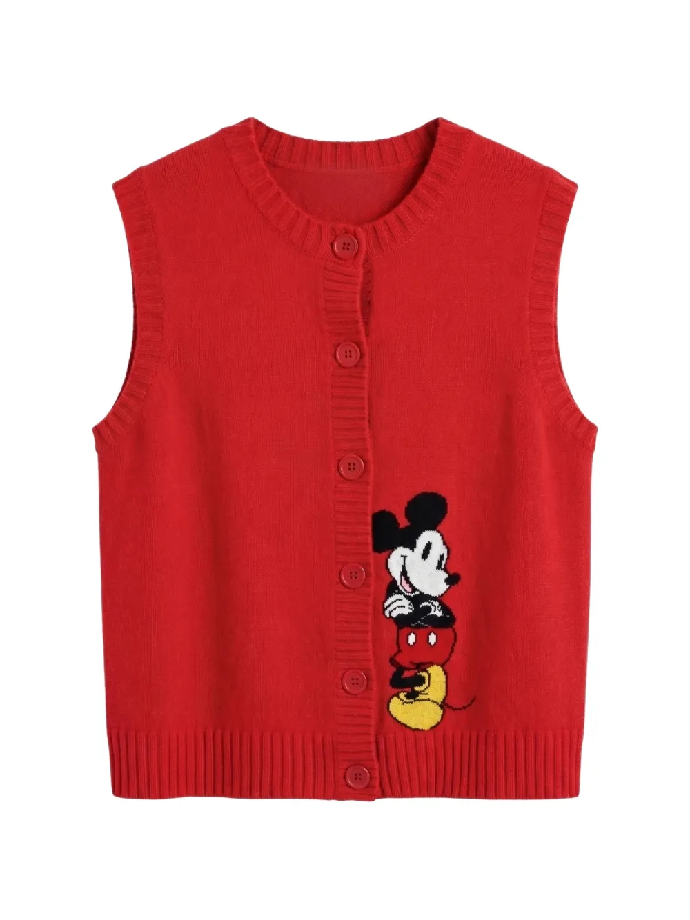 Chinti & Parker Mickey Mouse intarsia-knit sleeveless cardigan Rood