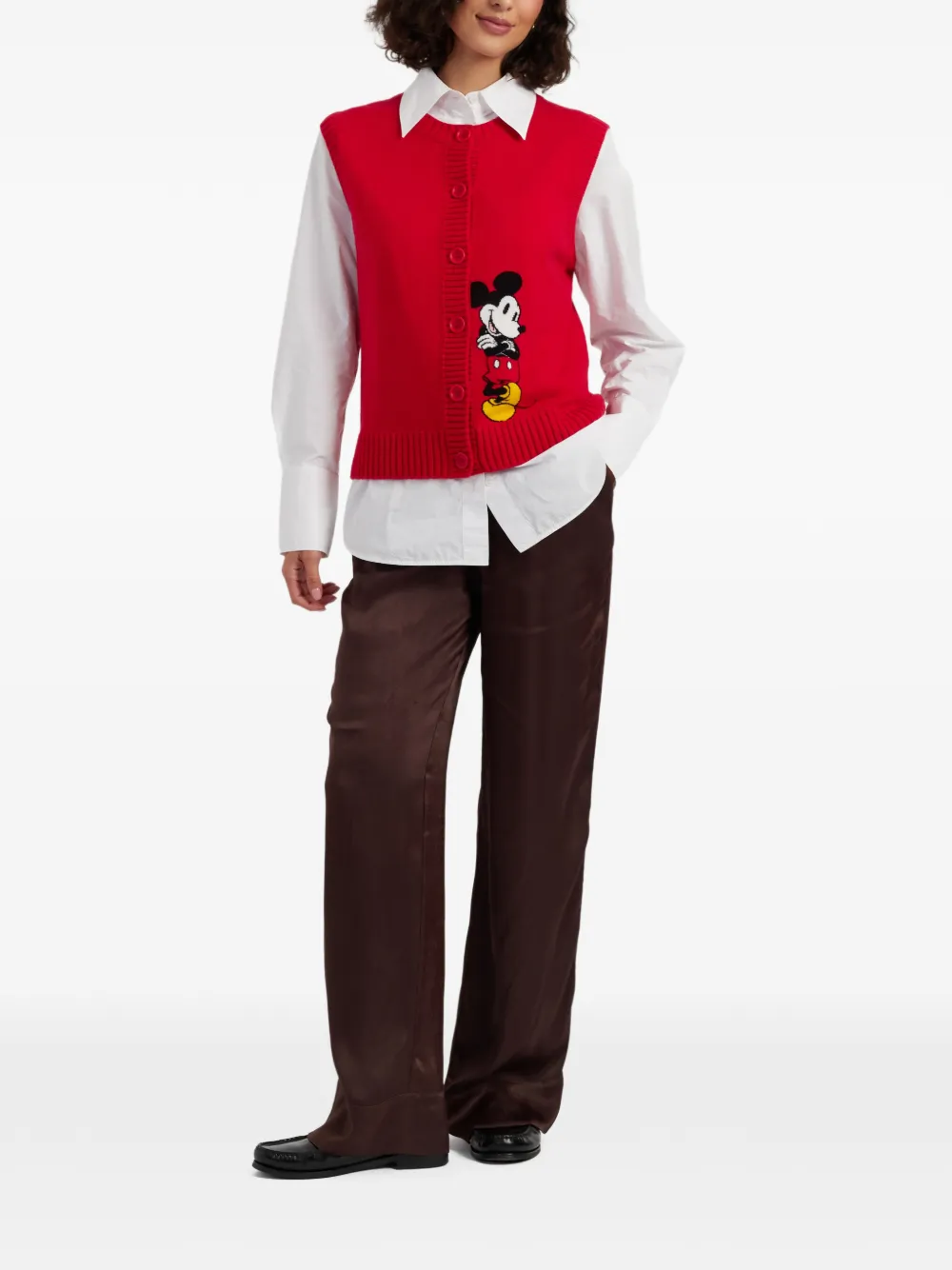 Chinti & Parker Mickey Mouse intarsia-knit sleeveless cardigan Rood