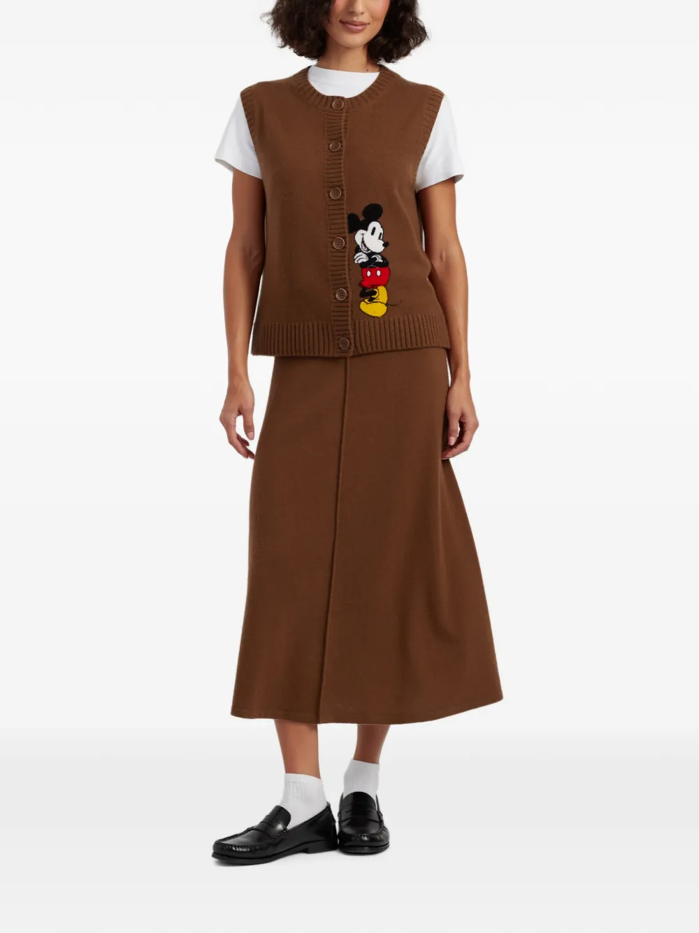 Chinti & Parker Mickey's intarsia gebreid mouwloos vest Bruin