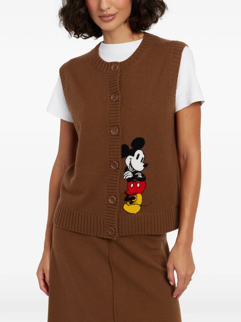 Chinti & Parker Mickey's intarsia gebreid mouwloos vest Bruin