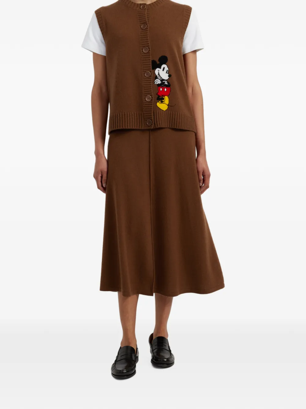 Chinti & Parker Mickey's intarsia gebreid mouwloos vest Bruin