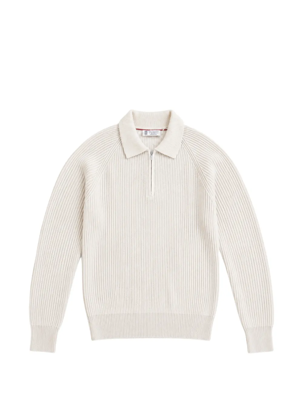 Brunello Cucinelli ribbed-knit long-sleeve polo shirt - Toni neutri