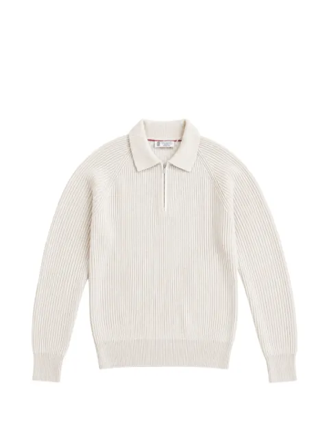 Brunello Cucinelli ribbed-knit long-sleeve polo shirt