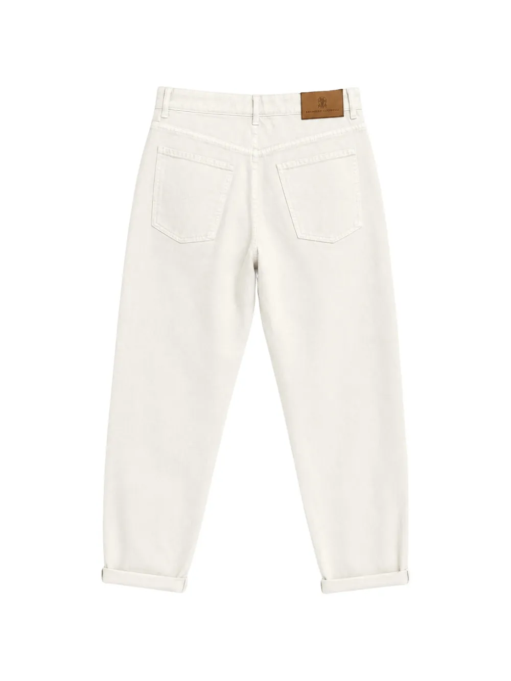 Brunello Cucinelli garment-dyed denim iconic fit five-pocket trousers Wit
