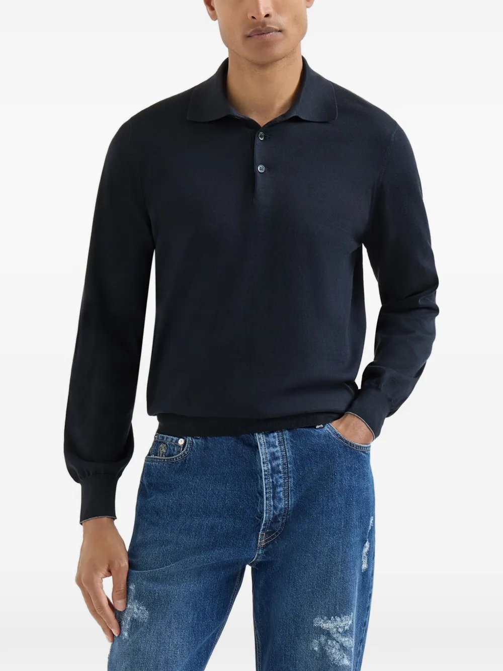 Brunello Cucinelli Poloshirt met lange mouwen Blauw