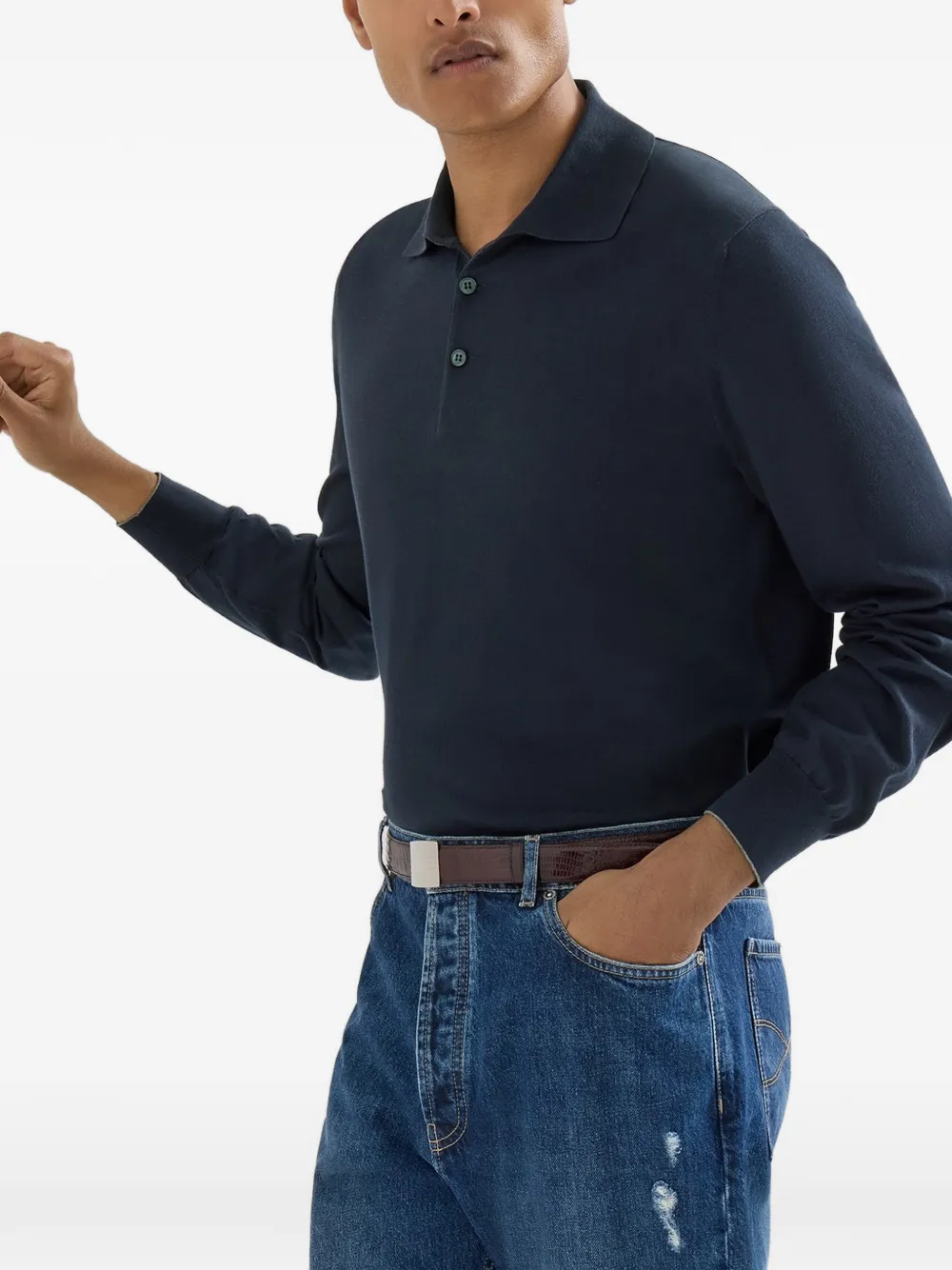 Brunello Cucinelli Poloshirt met lange mouwen Blauw