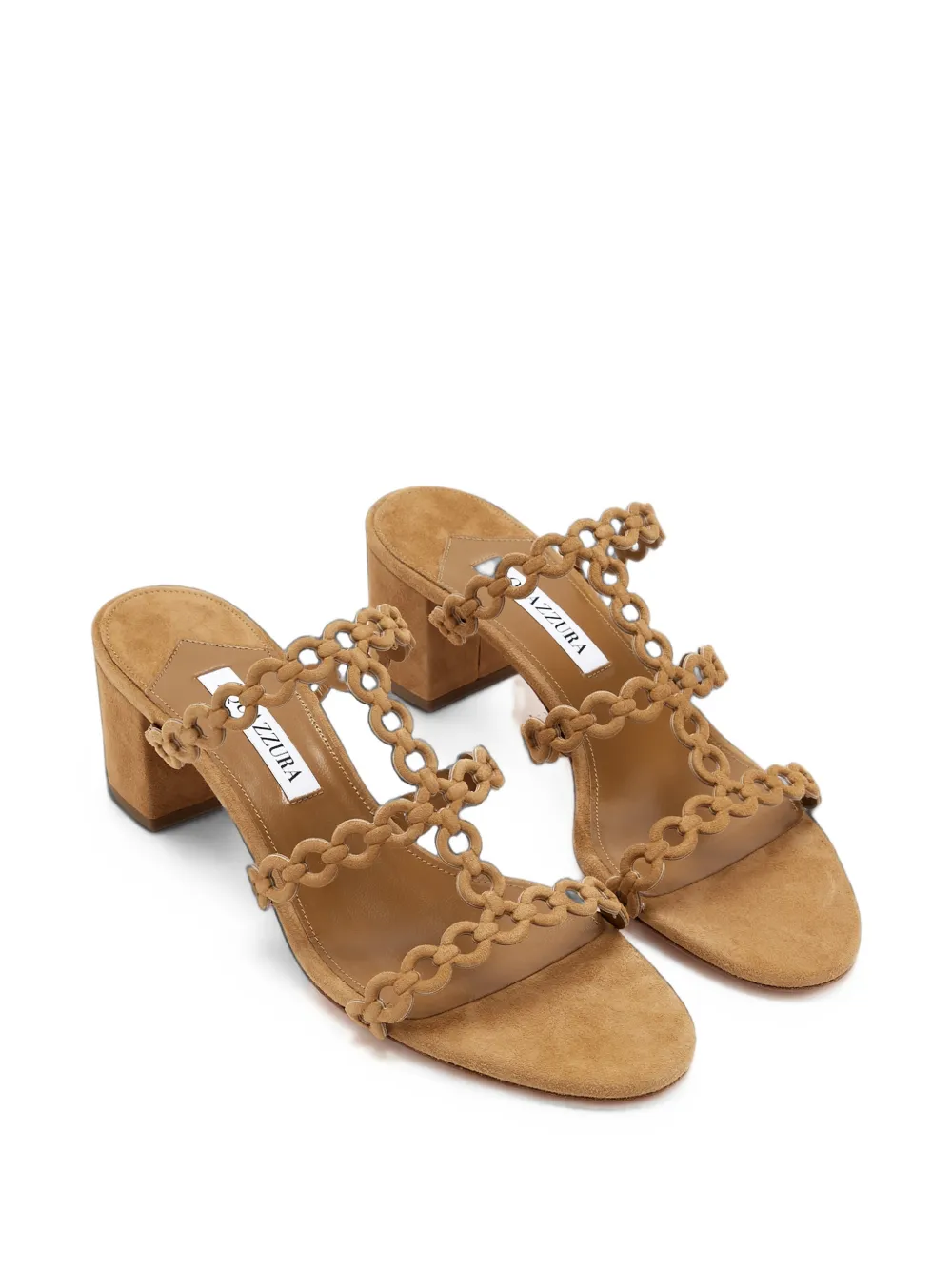 Aquazzura intertwined-strap suede mules Beige
