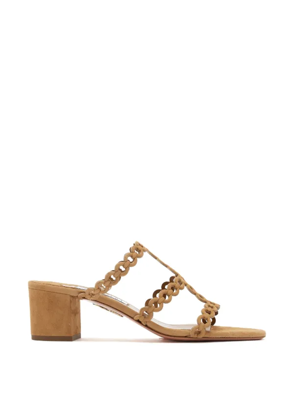 Aquazzura Intertwined-strap Suede Mules in Neutrals