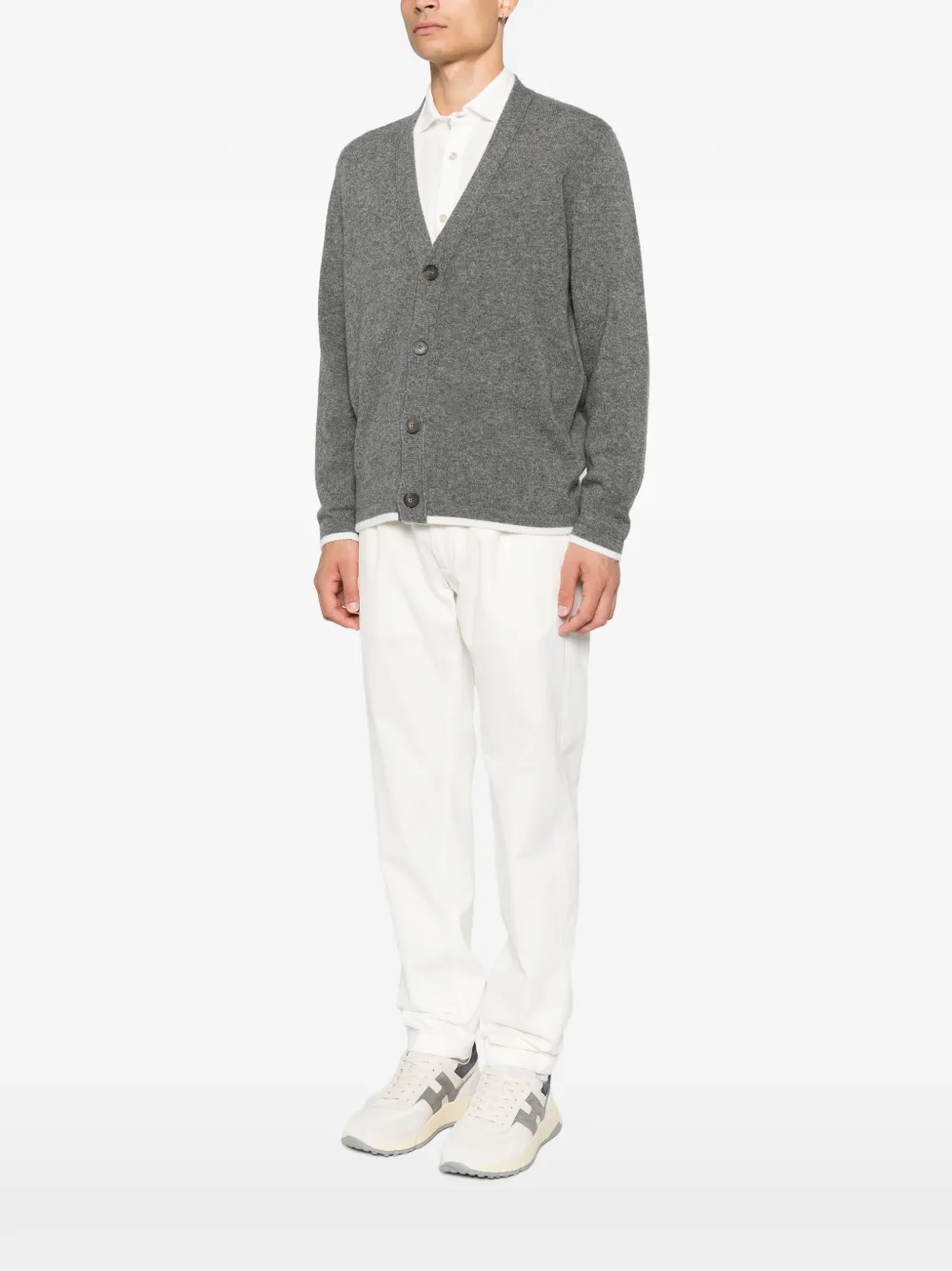 Eleventy contrast-trim cardigan Grijs