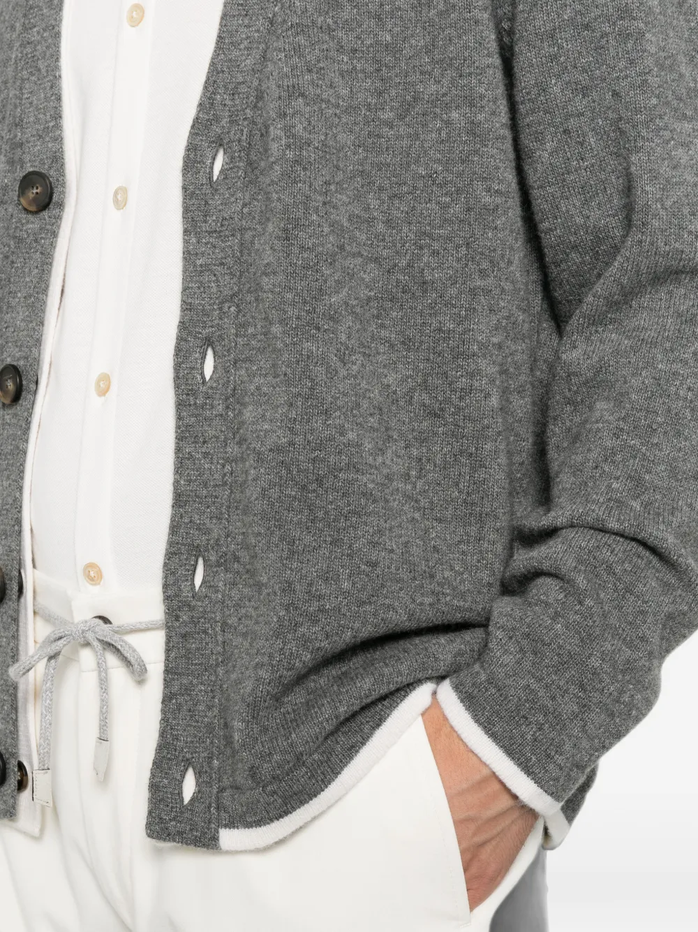 Eleventy contrast-trim cardigan Grijs