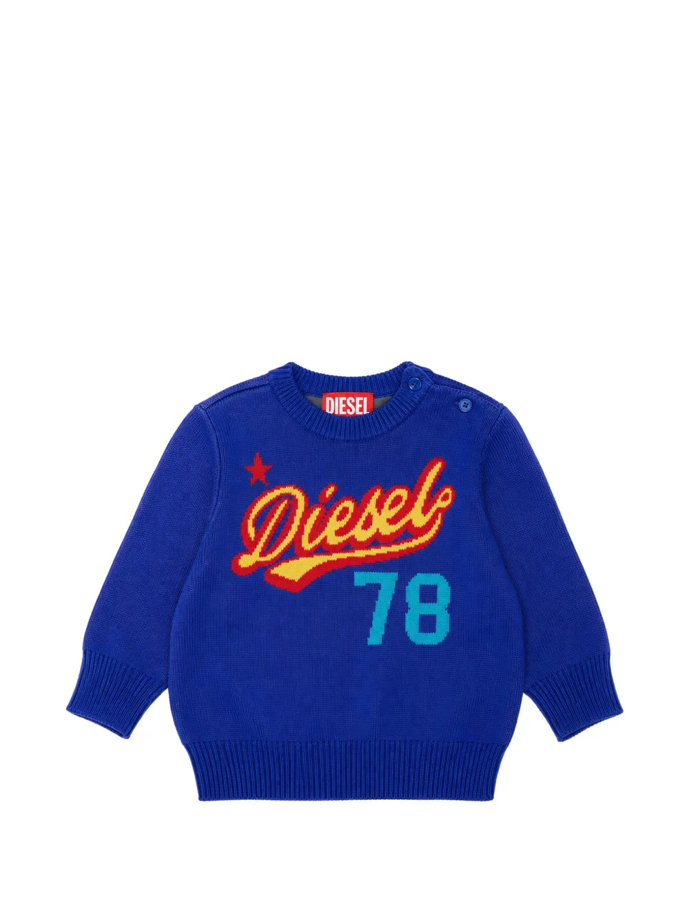 Diesel Kids logo-intarsia button-fastening sweater - Blu