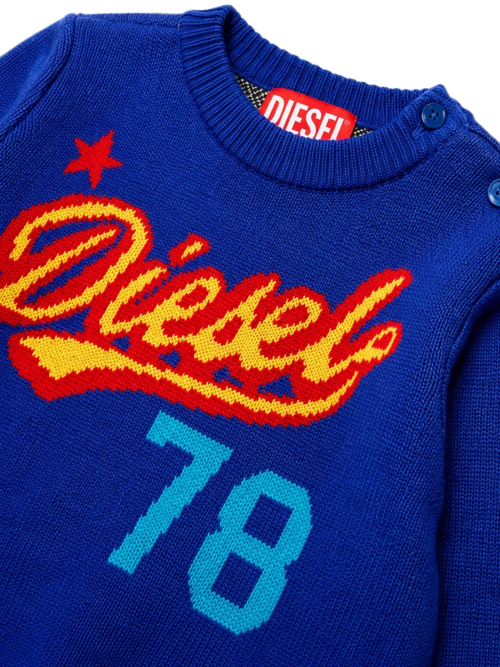 Diesel Kids Trui met knoopsluiting en logo-intarsia Blauw