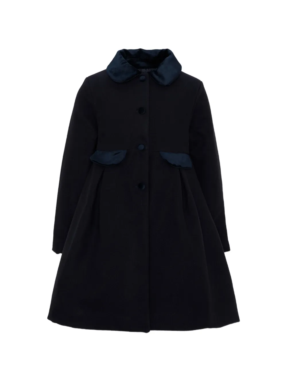 Patachou velvet-trim pleated coat - Blau