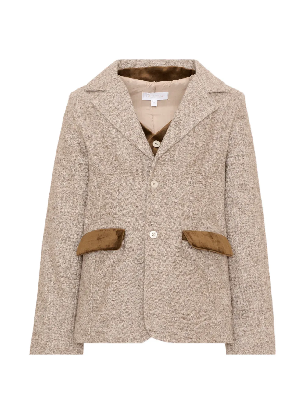 Patachou herringbone-pattern velvet-trim blazer - Nude