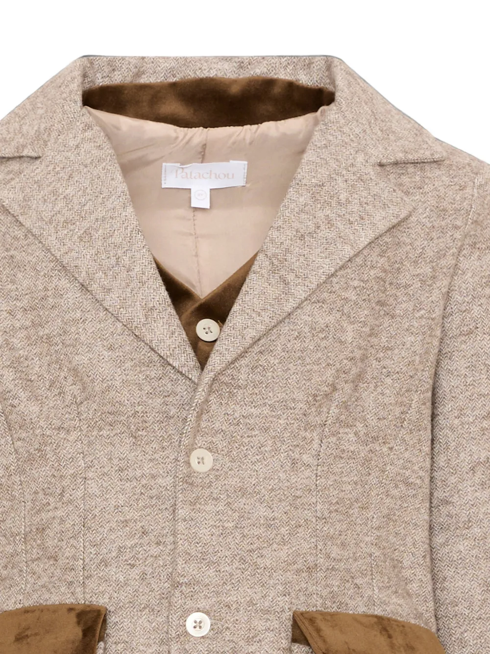 Patachou Blazer met fluwelen afwerking en visgraatpatroon Beige