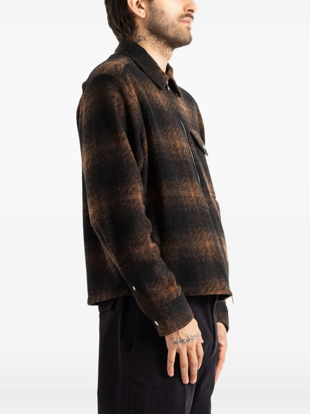 Moncler check jersey zip-up shirt jacket Zwart