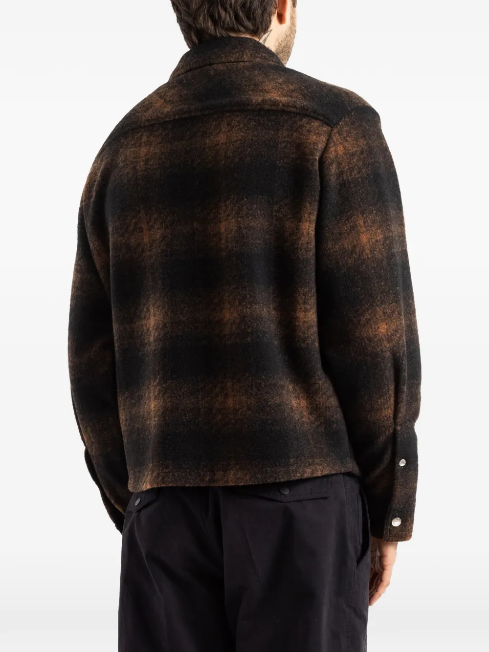 Moncler check jersey zip-up shirt jacket Zwart