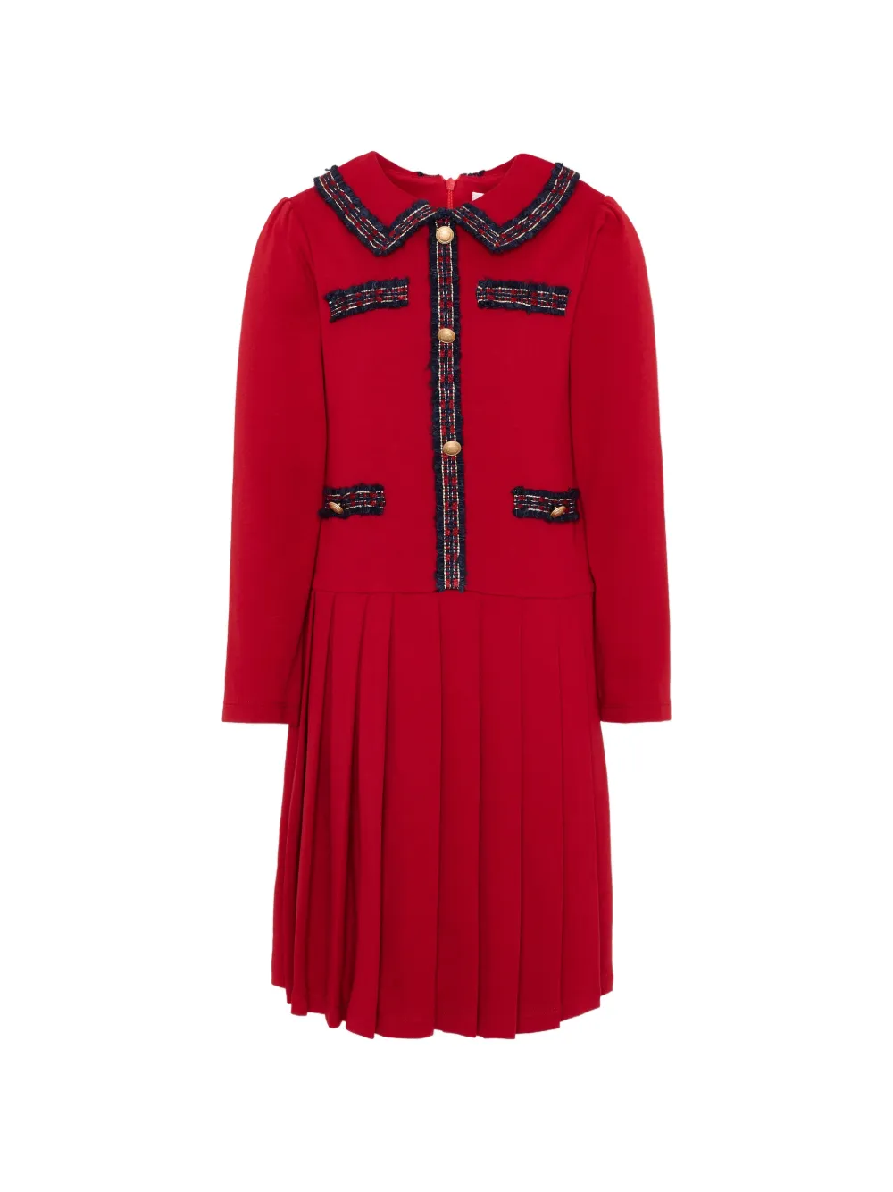 Patachou pleated bouclé-trim dress - Rosso