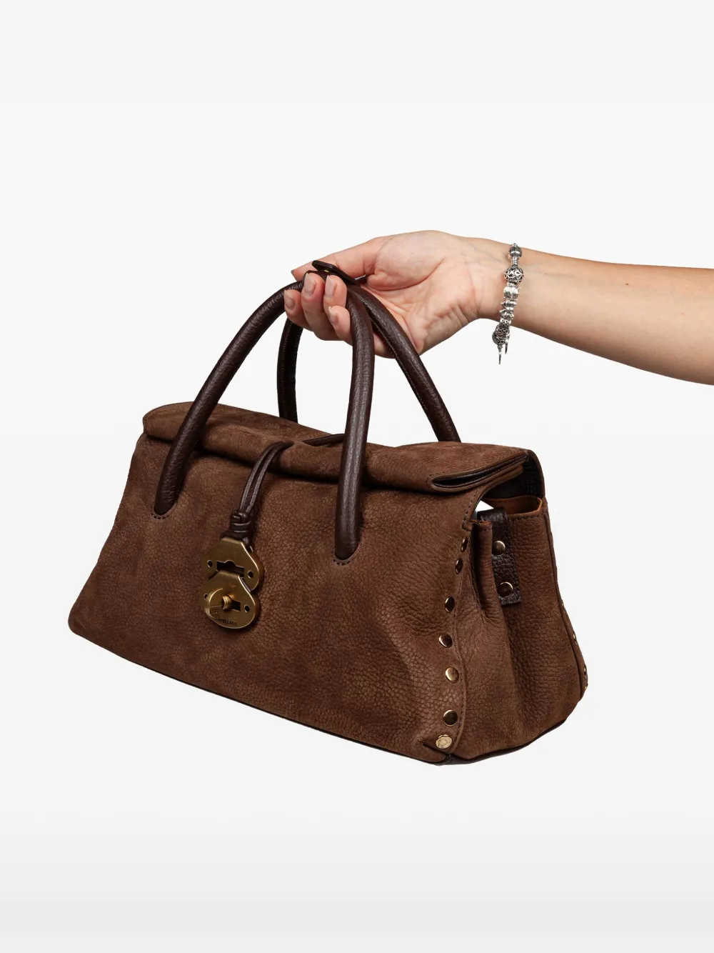 Zanellato Dotta Jones kleine shopper verfraaid met studs Bruin