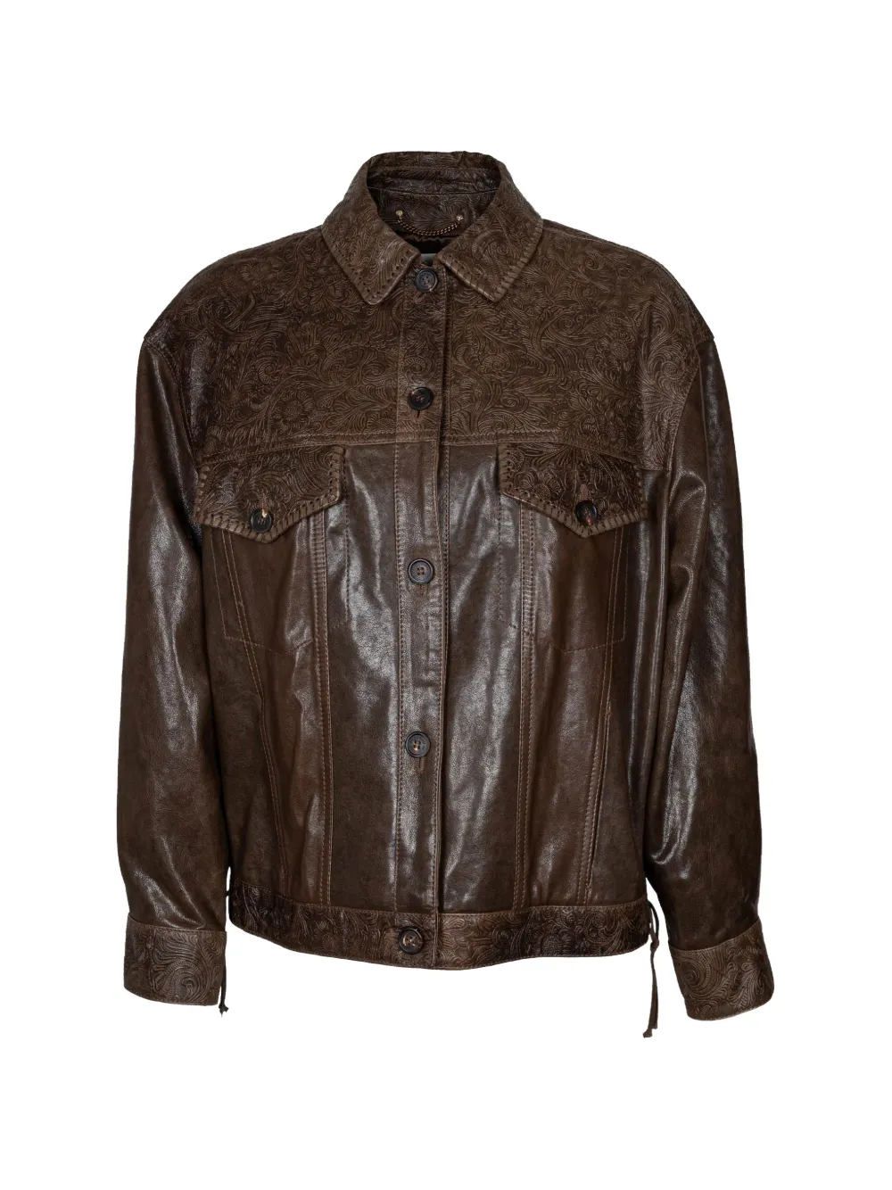 Golden Goose Journey floral-embroidery leather jacket Bruin