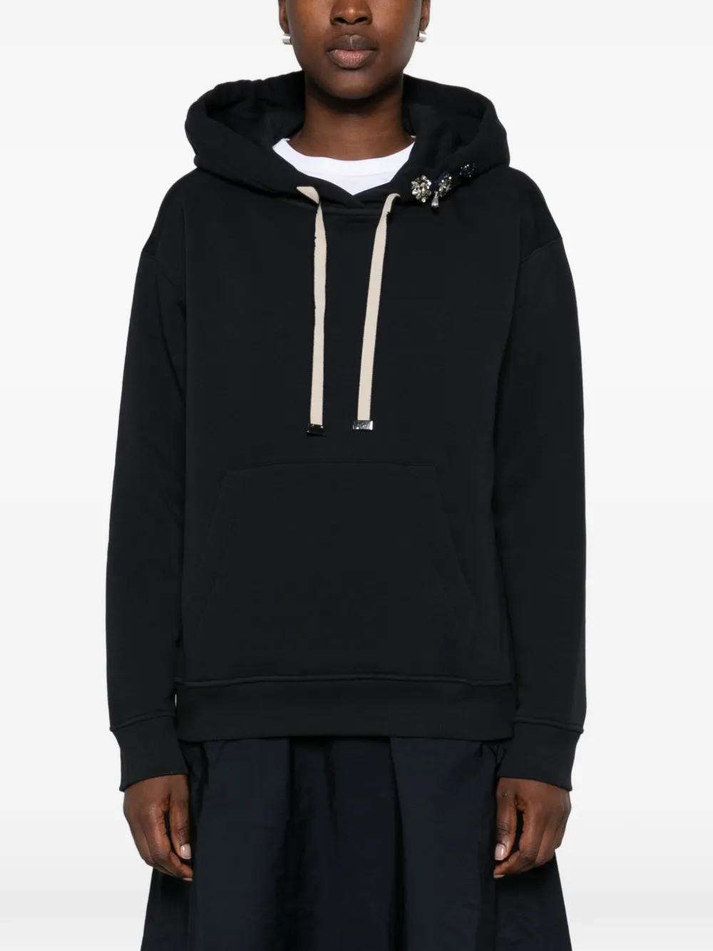 'S Max Mara Aurora hoodie met trekkoord en verfraaid met kristallen Zwart