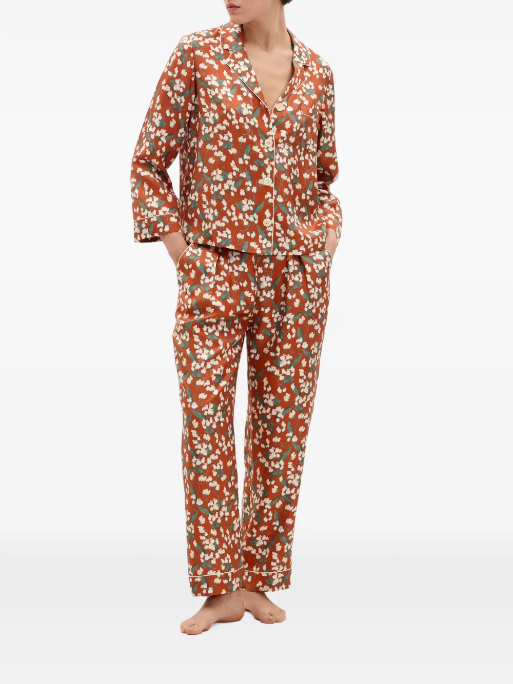 ERES Lisière zijden pyjamashirt met bloemenprint Oranje