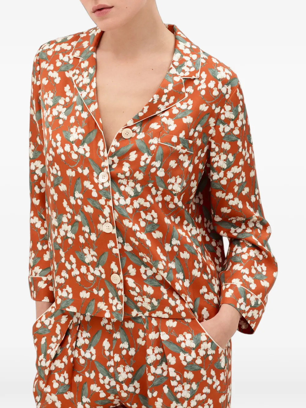 ERES Lisière zijden pyjamashirt met bloemenprint Oranje