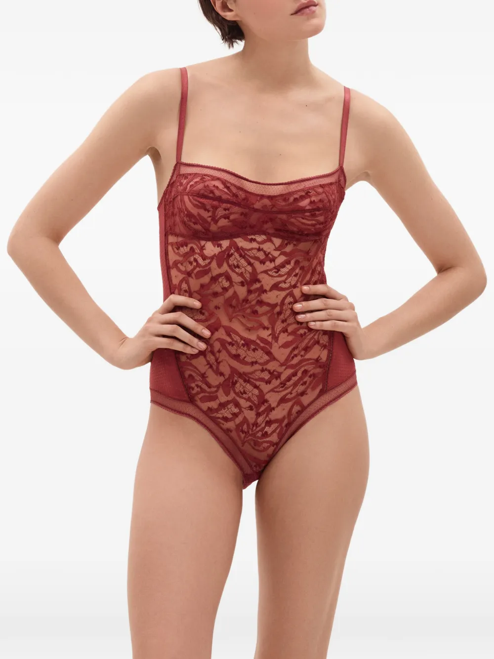 ERES Porte-Bonheur body met kanten vlakken Rood
