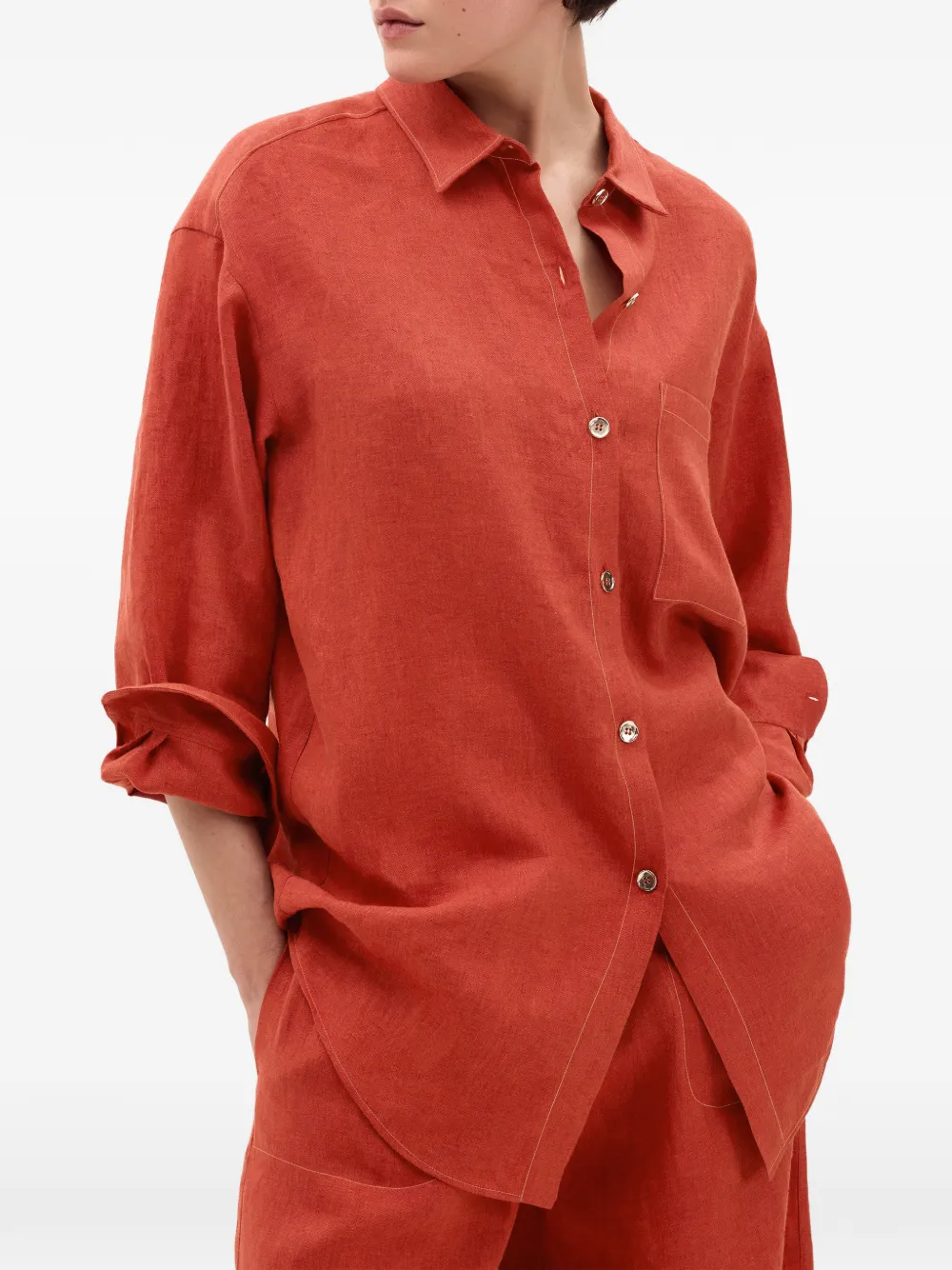 ERES Flashing button-up blouse met borstzak Oranje