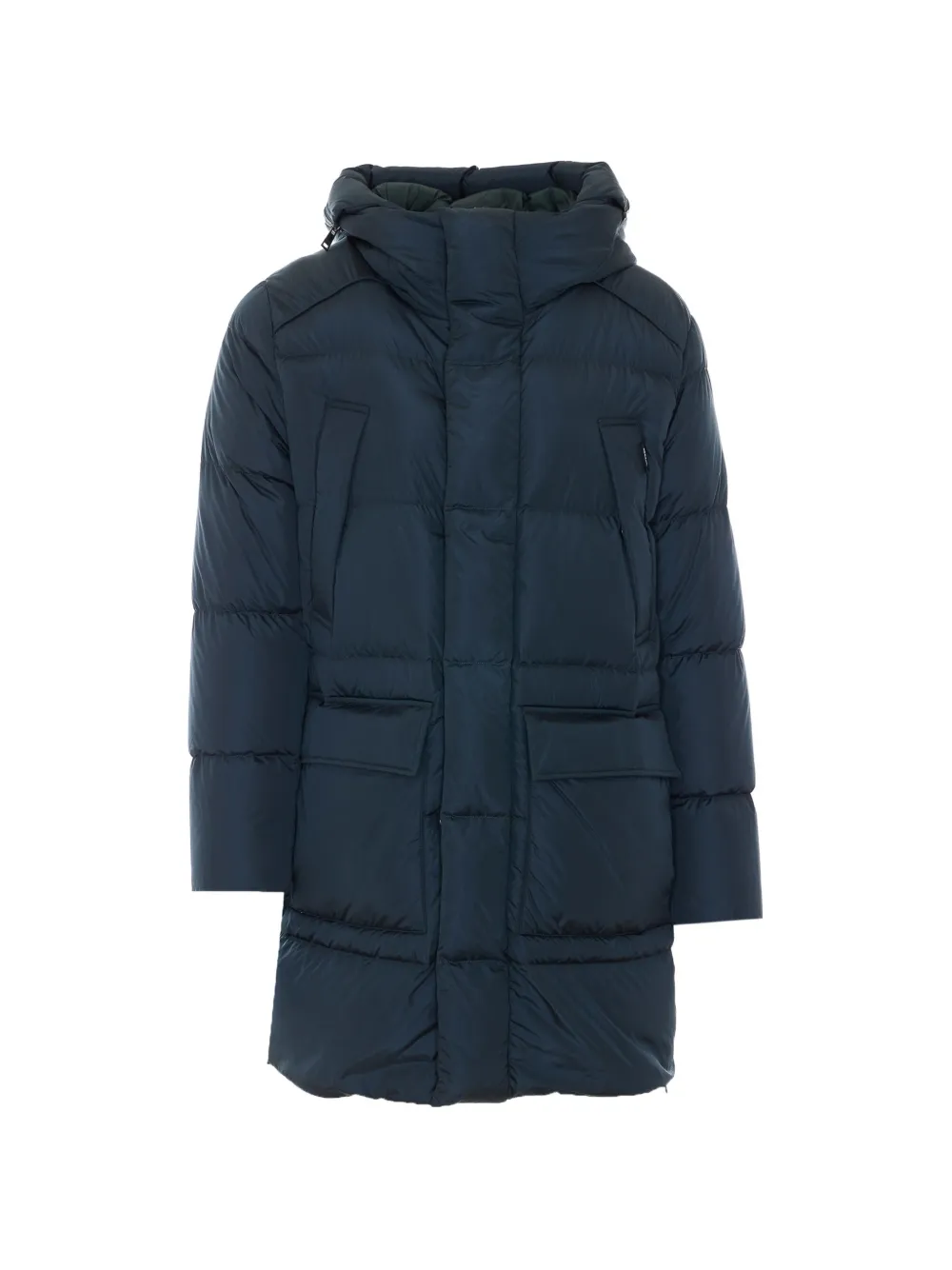 Add Nylongloss Quilted Hooded Coat In Blue