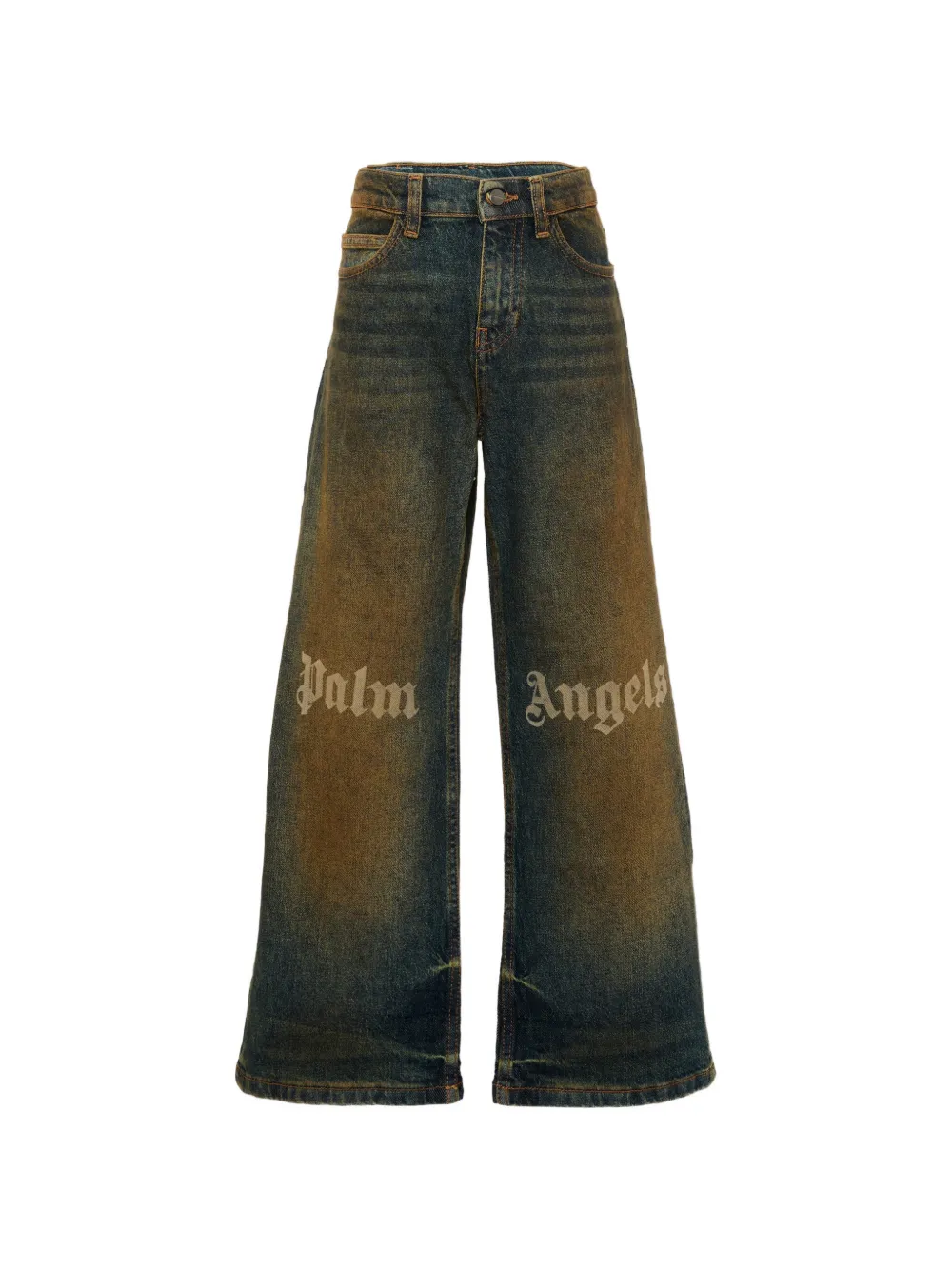 Palm Angels Kids logo-print wide-leg jeans - Blu